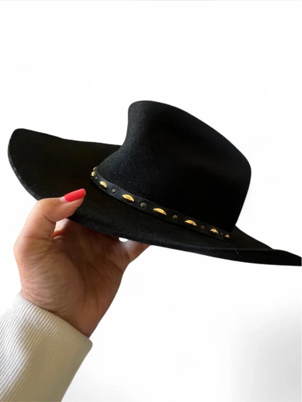 Vintage MHT Westerns Flint Black XX Fur Blend Studded Cowboy Hat Made in USA